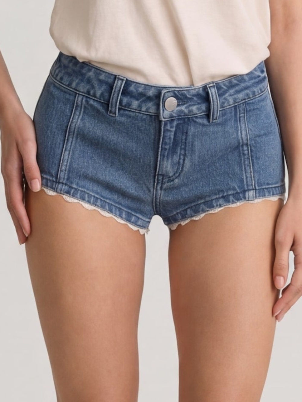 Oh Polly Low-Rise Hot Pants in Mid-Blue 6